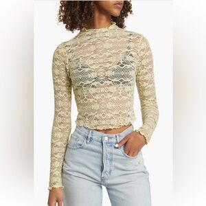 Long Sleeve Mock Neck Lace Top